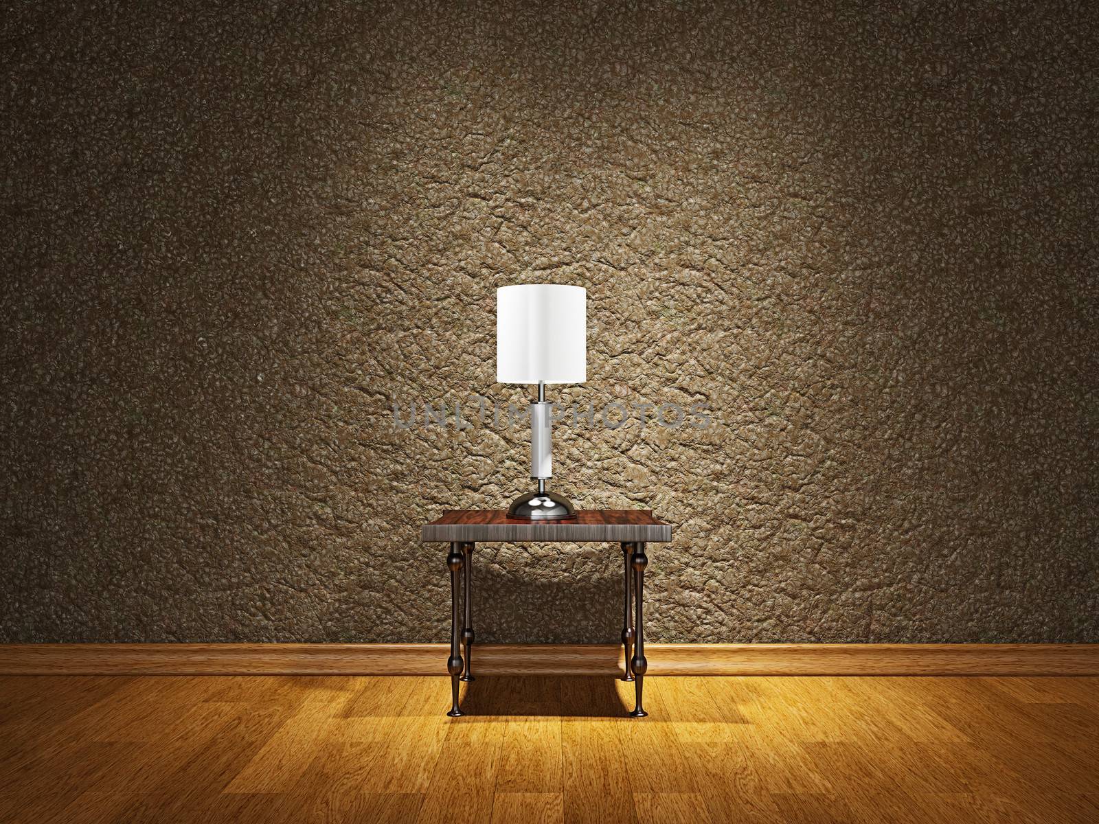 Lamp on the table near a cement wall