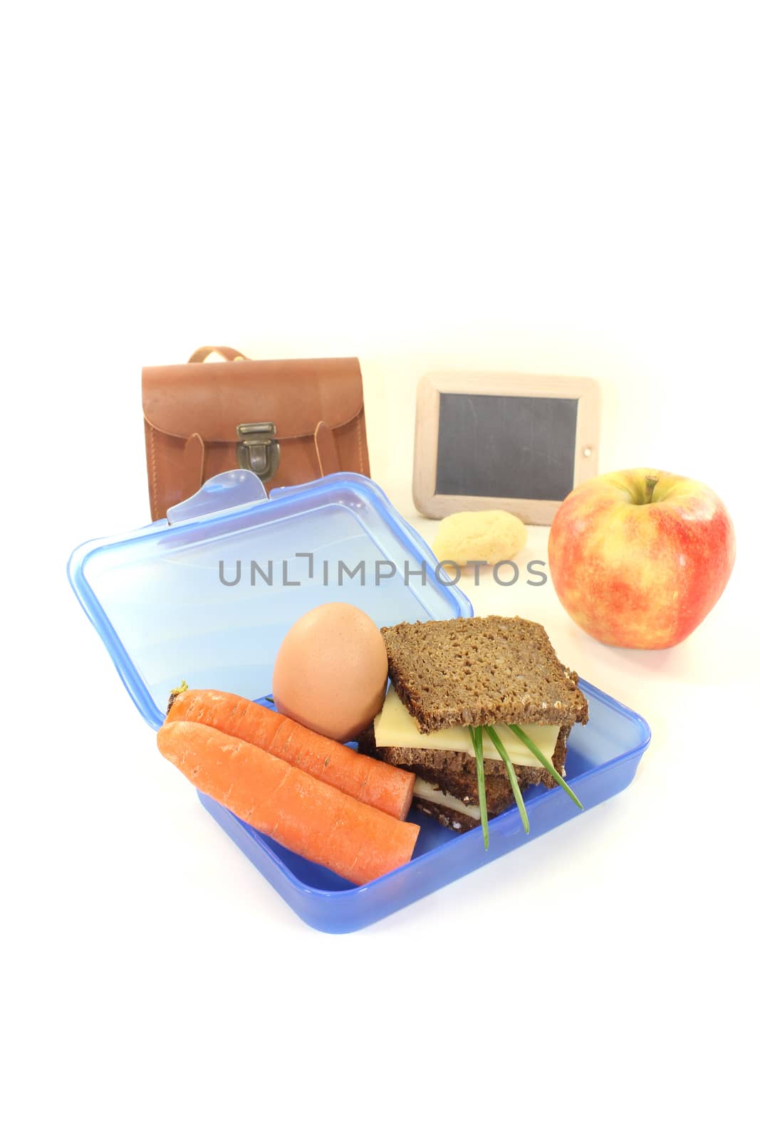 breaktime snack with cheese apple on a bright background