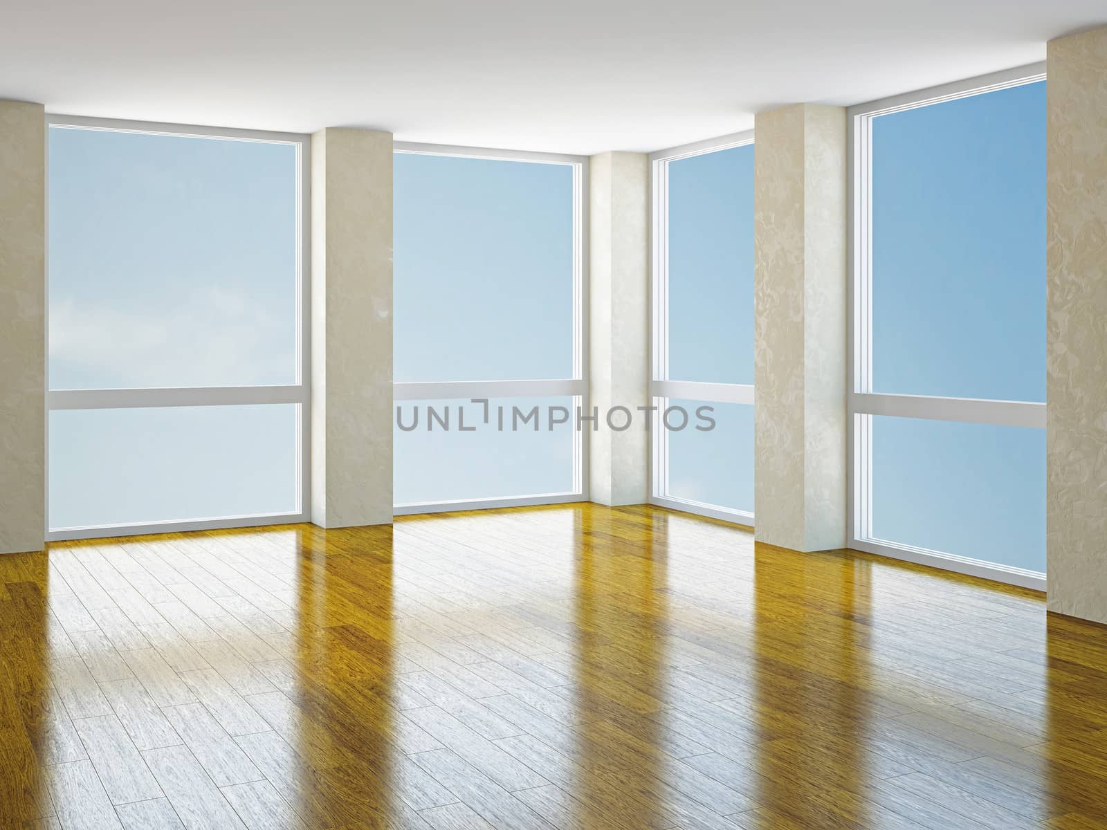 The empty room with big  panoramic windows