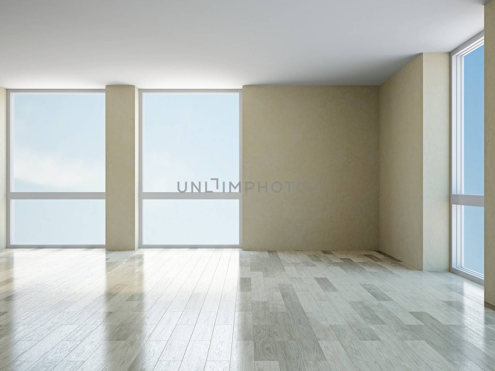 The empty room with big  panoramic windows
