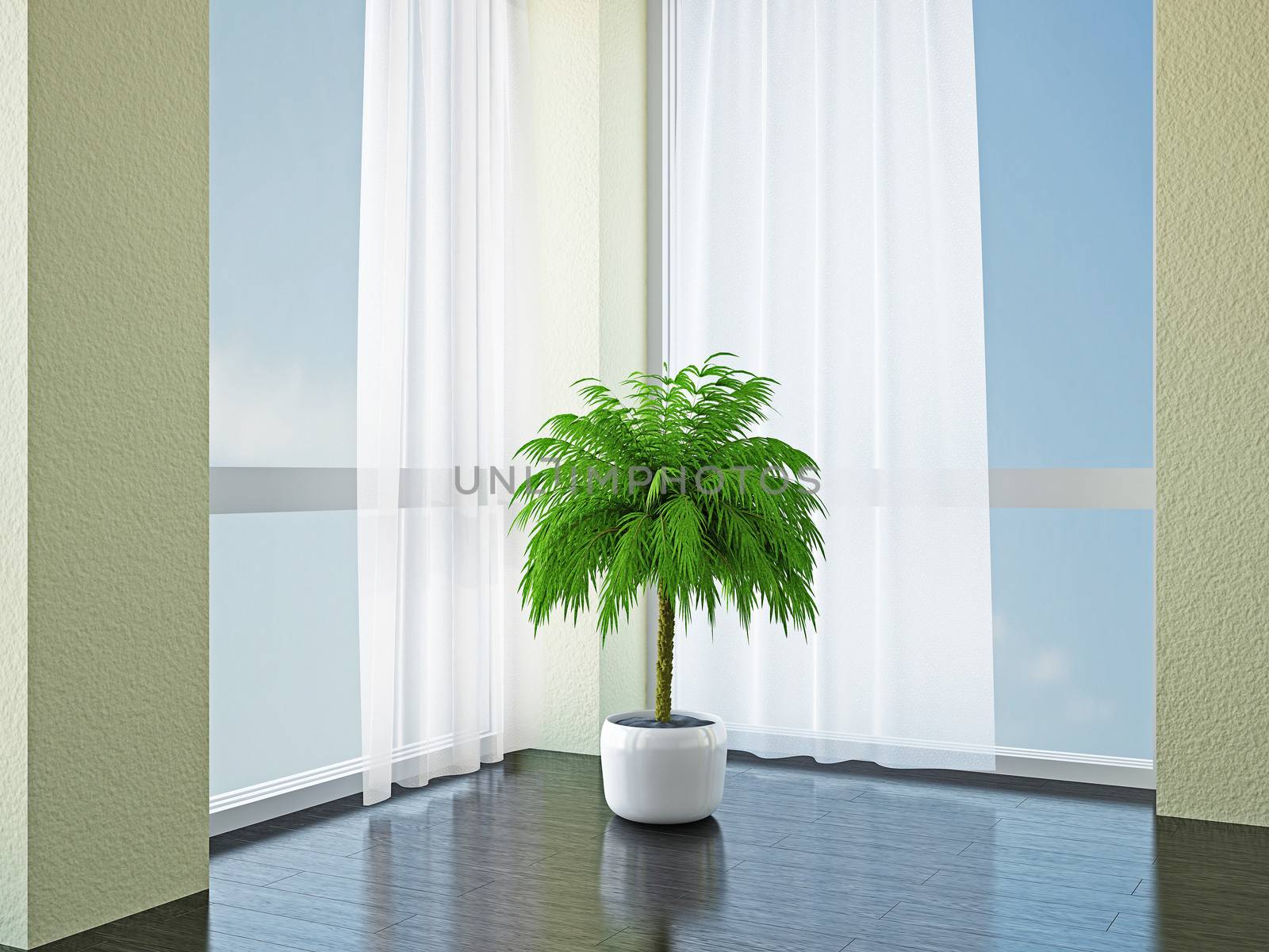 The empty room with big  panoramic windows