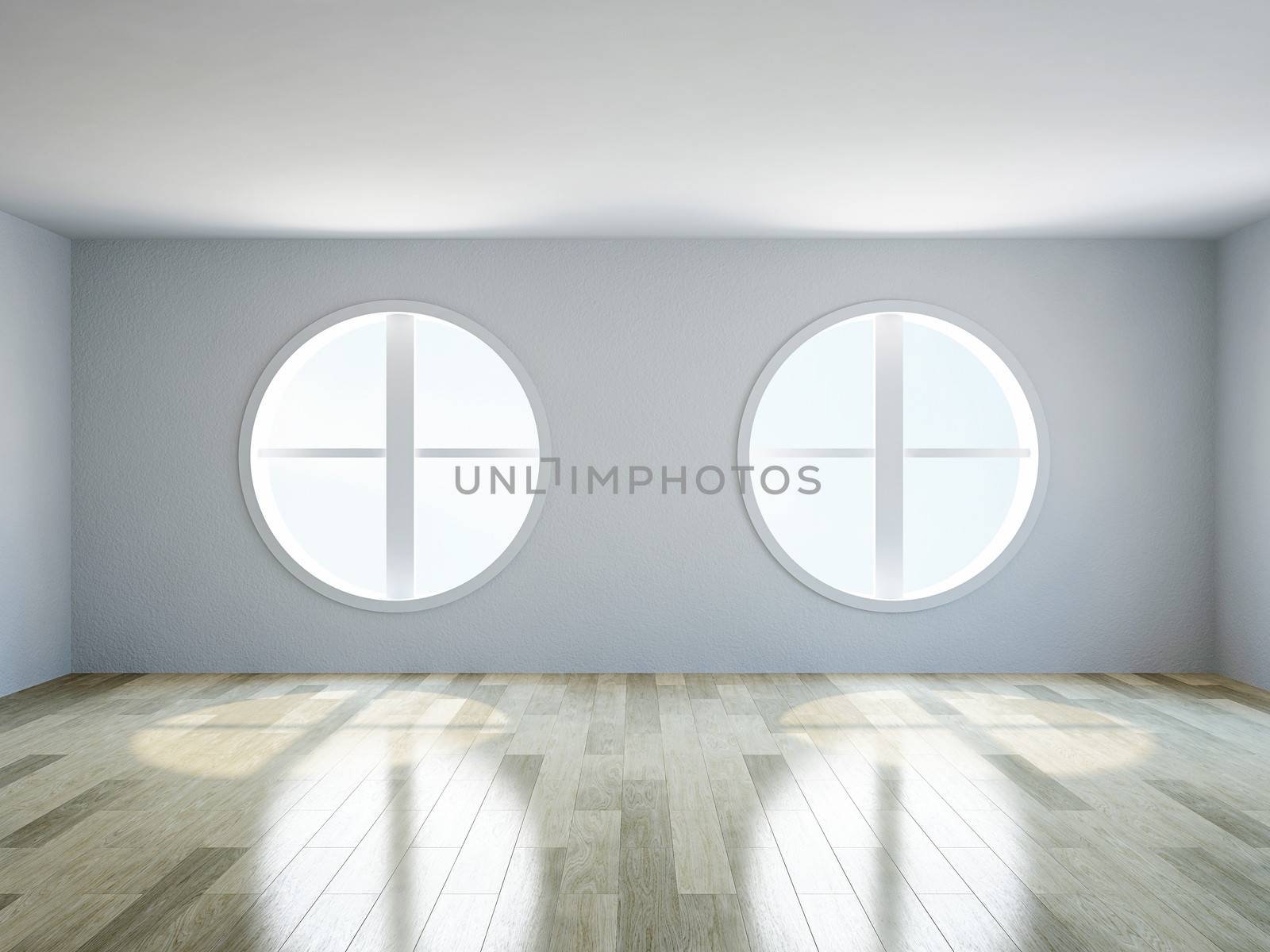 The empty room with big  round windows