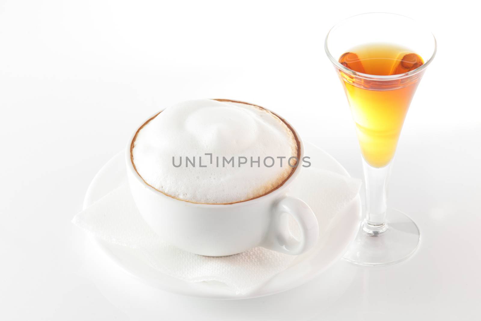 white cup of coffee on white background