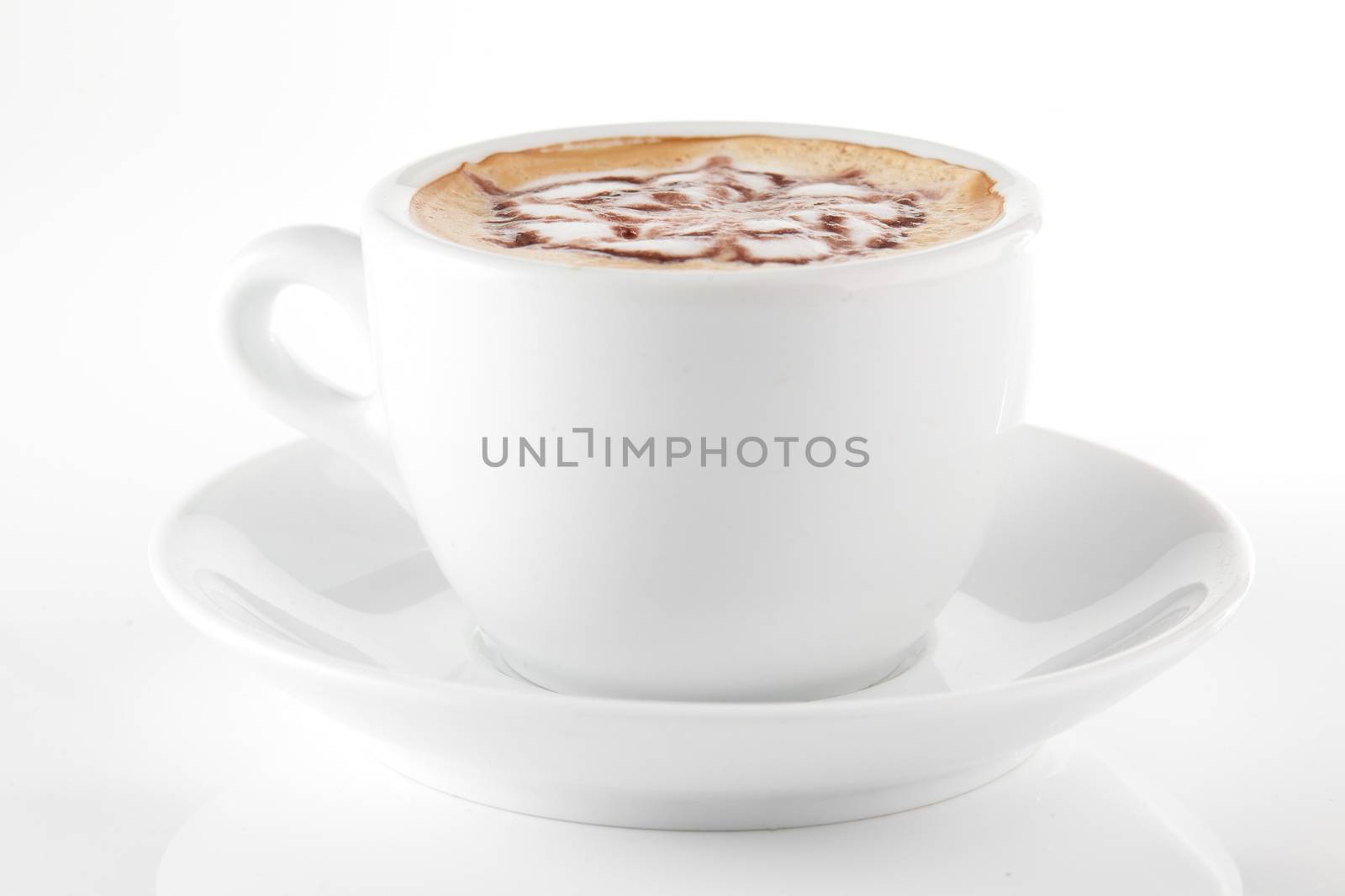 white cup of coffee on white background