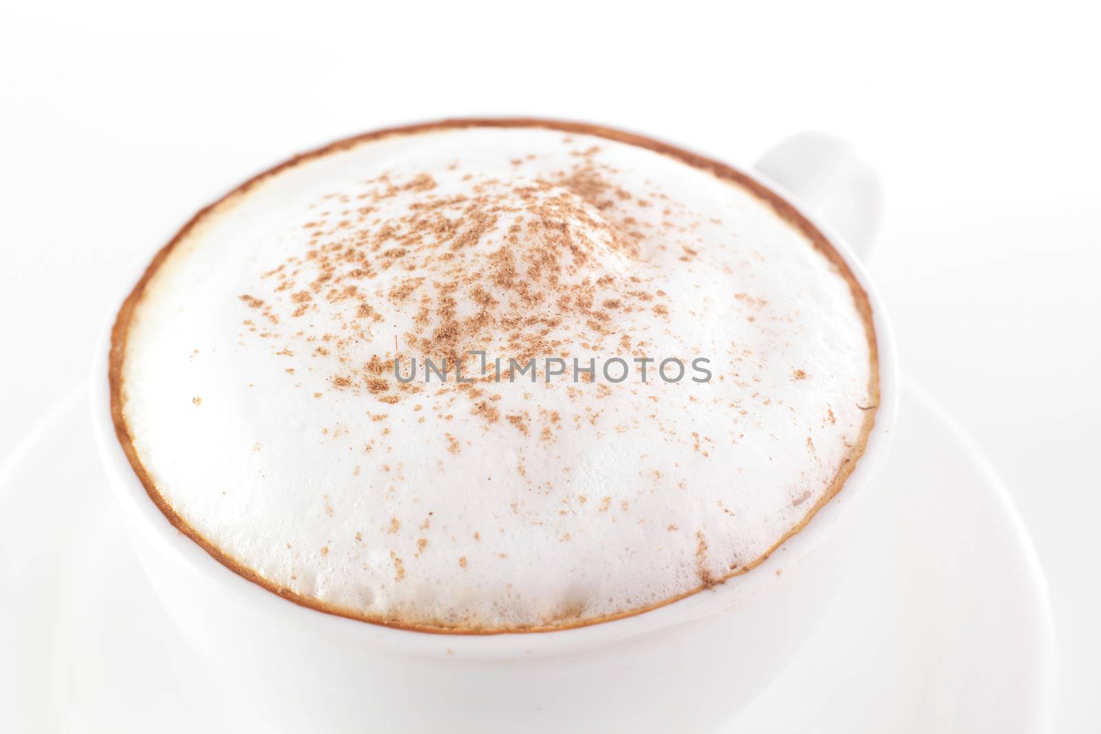 white cup of coffee on white background