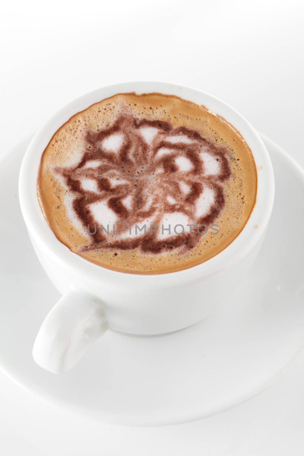 white cup of coffee on white background