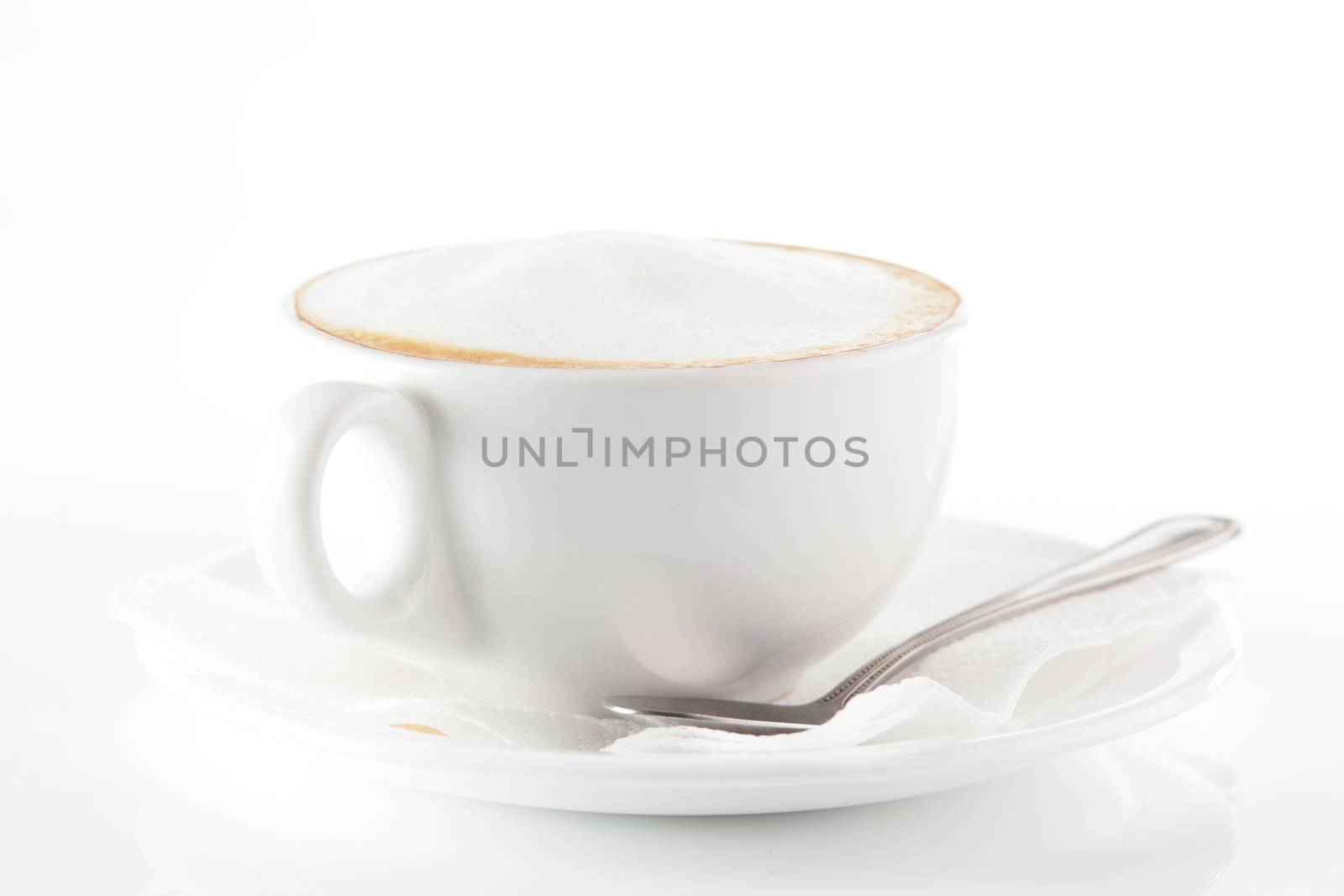 white cup of hot coffee by fiphoto