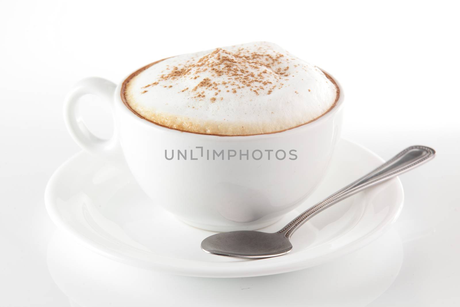 white cup of coffee on white background