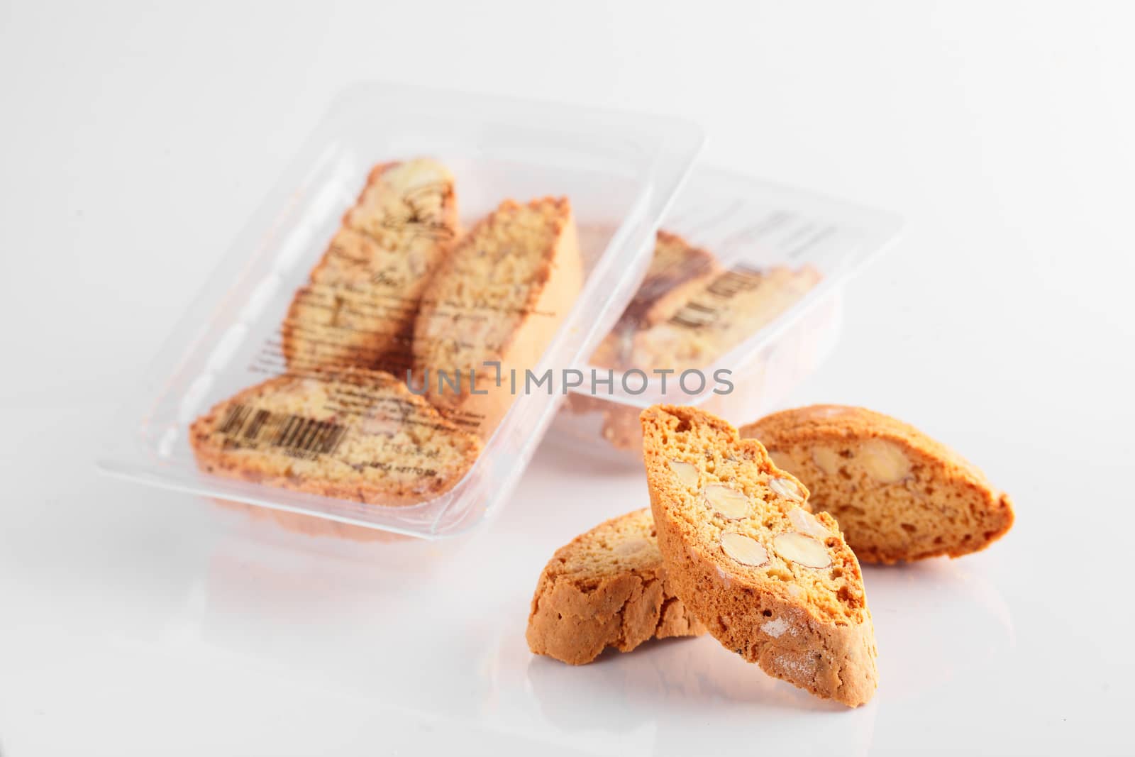 tasty cantucci on white background with pack of it