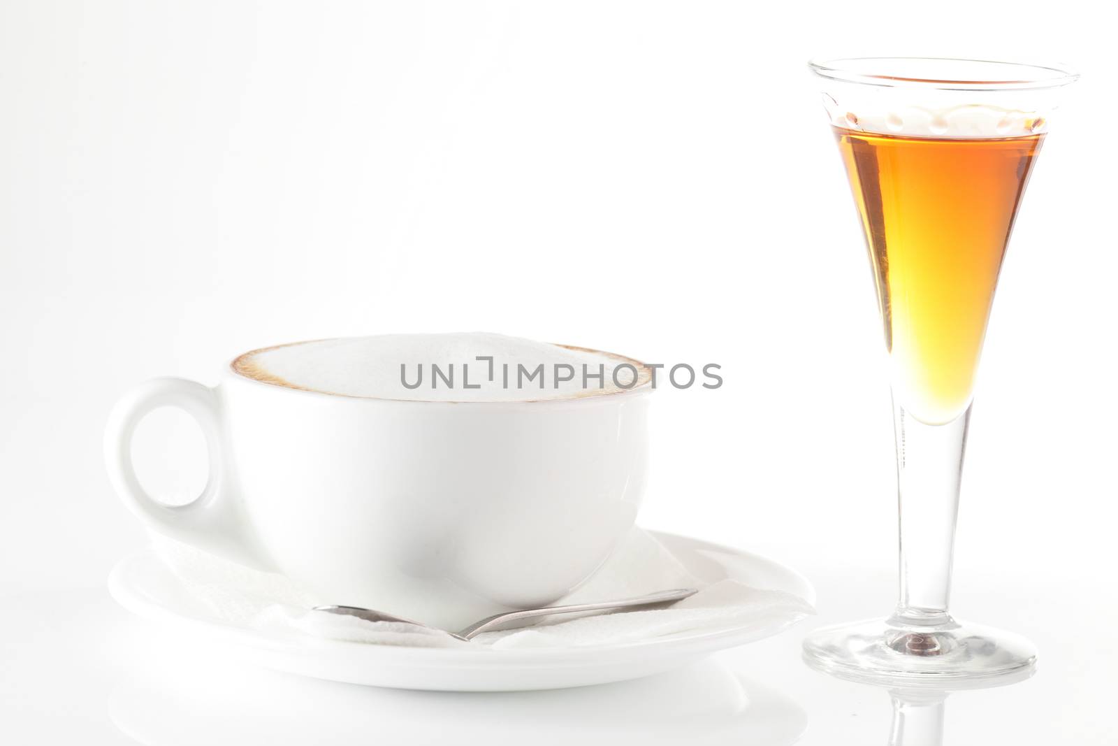 white cup of coffee on white background