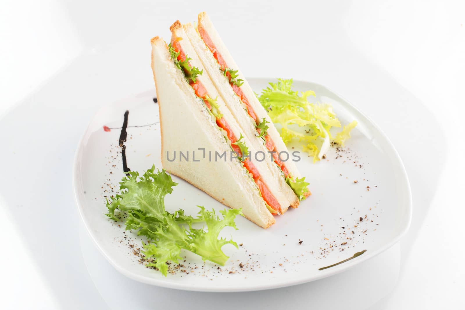 fresh and tasty sandwich on white background