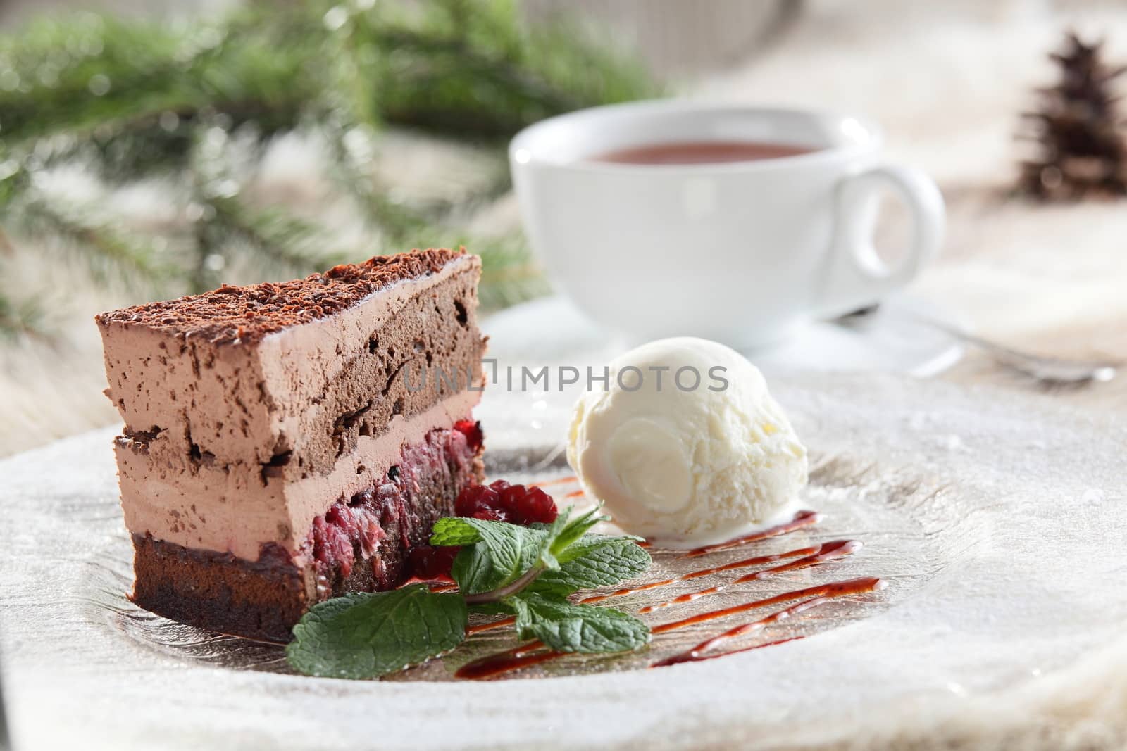 fresh and sweet cake on dish by fiphoto