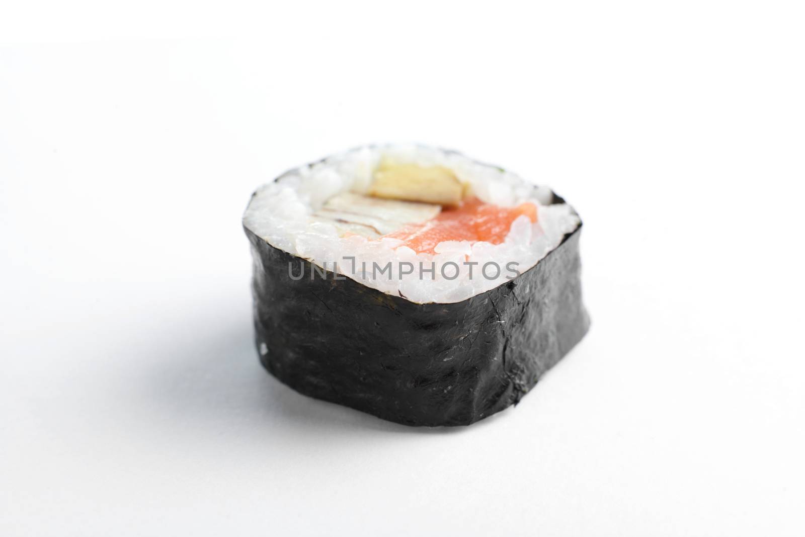 fresh and tasty sushi on white background
