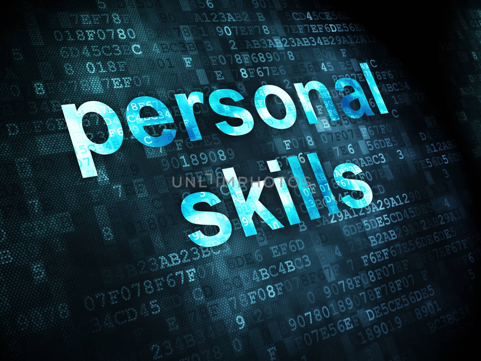 Education concept: pixelated words Personal Skills on digital background, 3d render