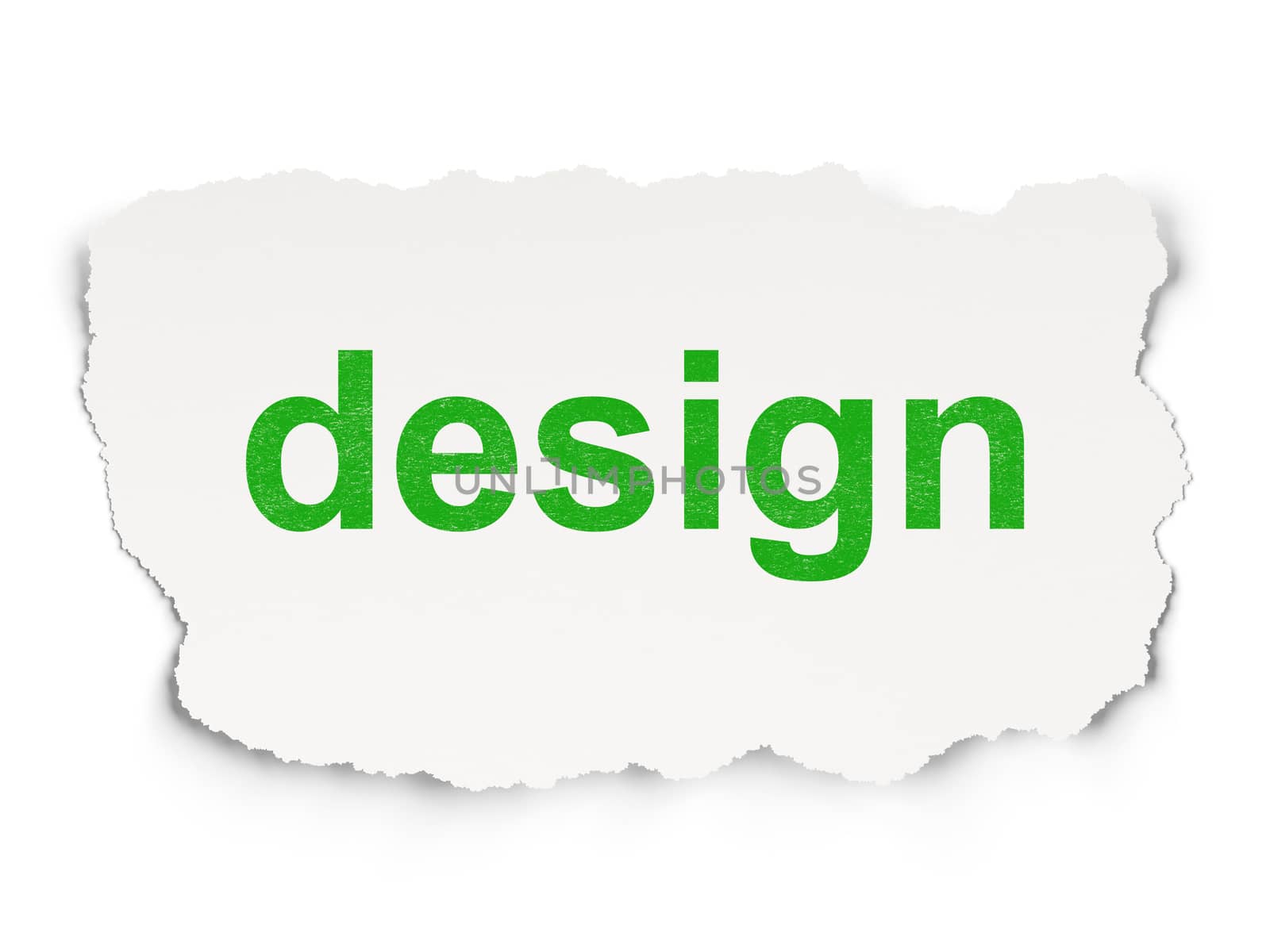 Marketing concept: torn paper with words Design on Paper background, 3d render