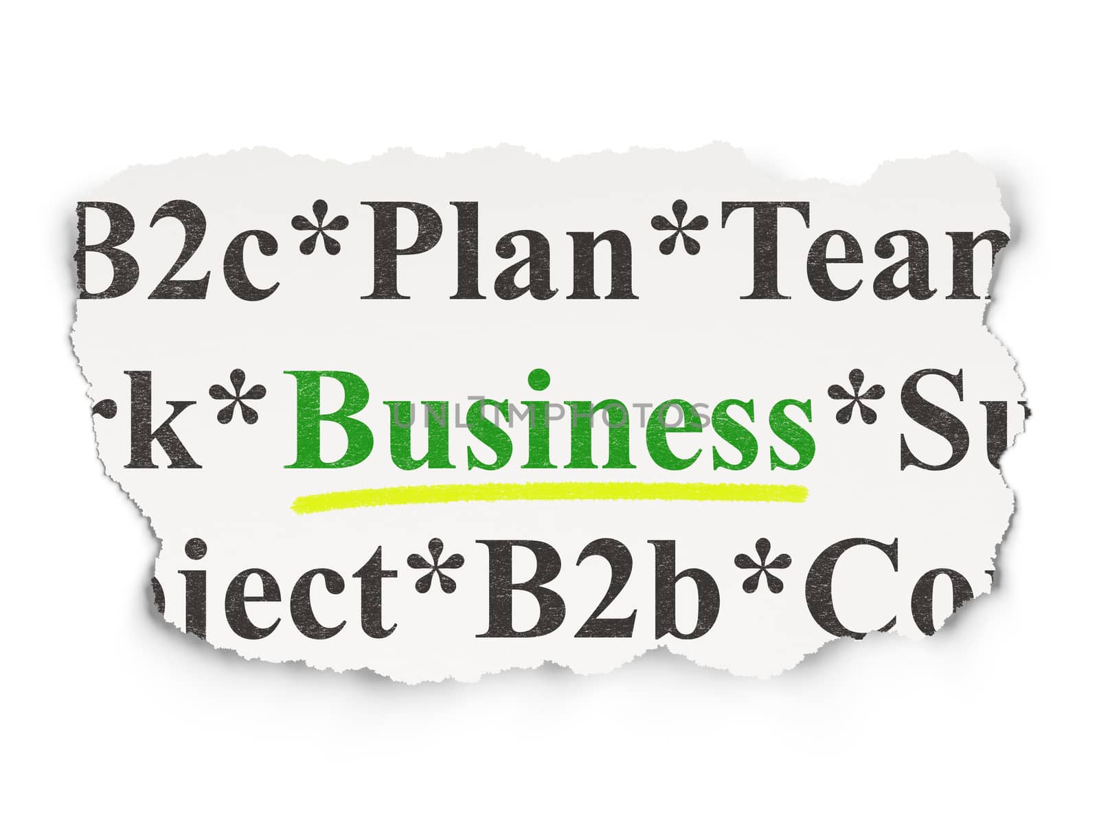 Finance concept: torn newspaper with words Business on Paper background, 3d render