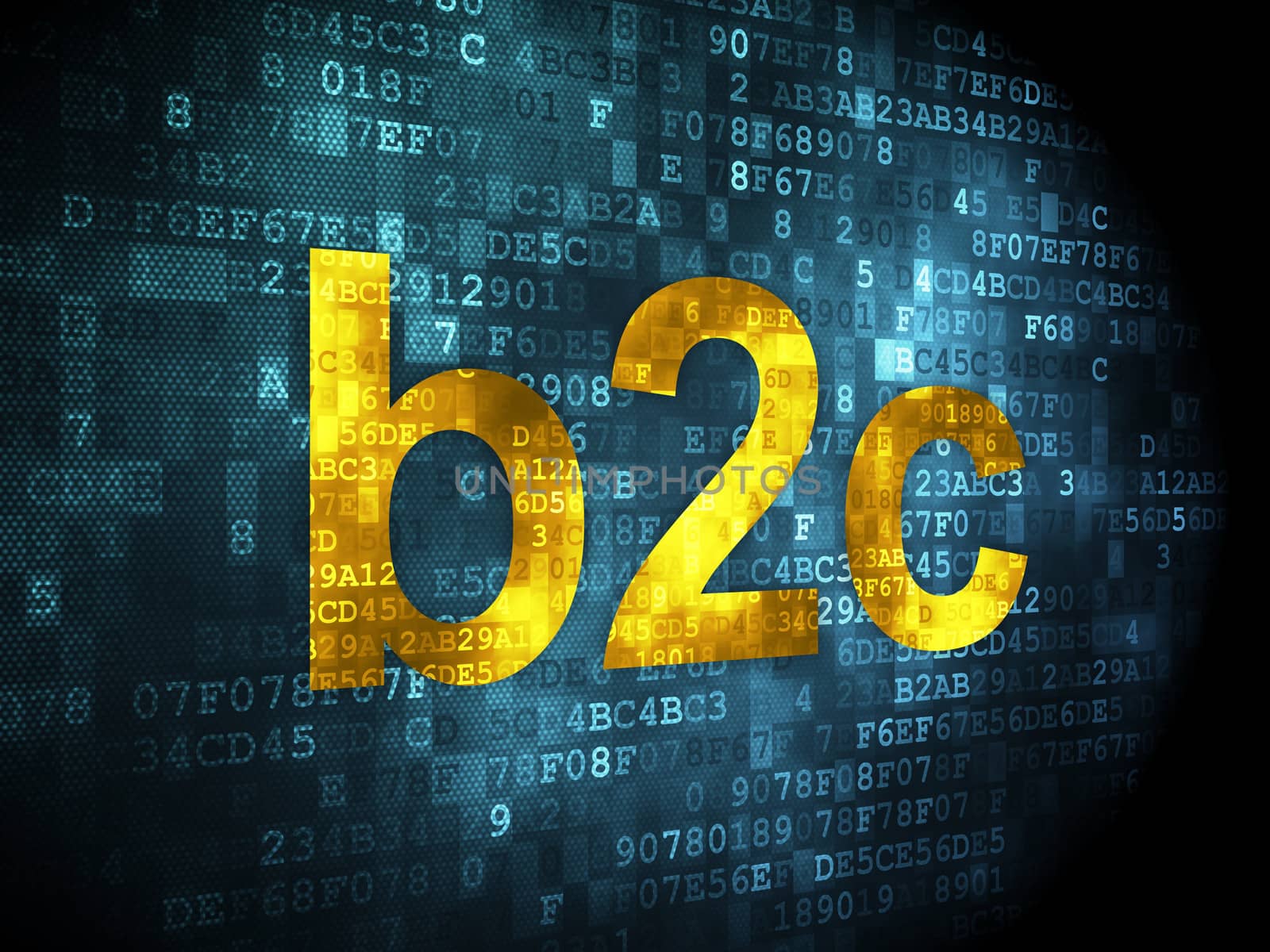 Business concept: pixelated words B2c on digital background, 3d render