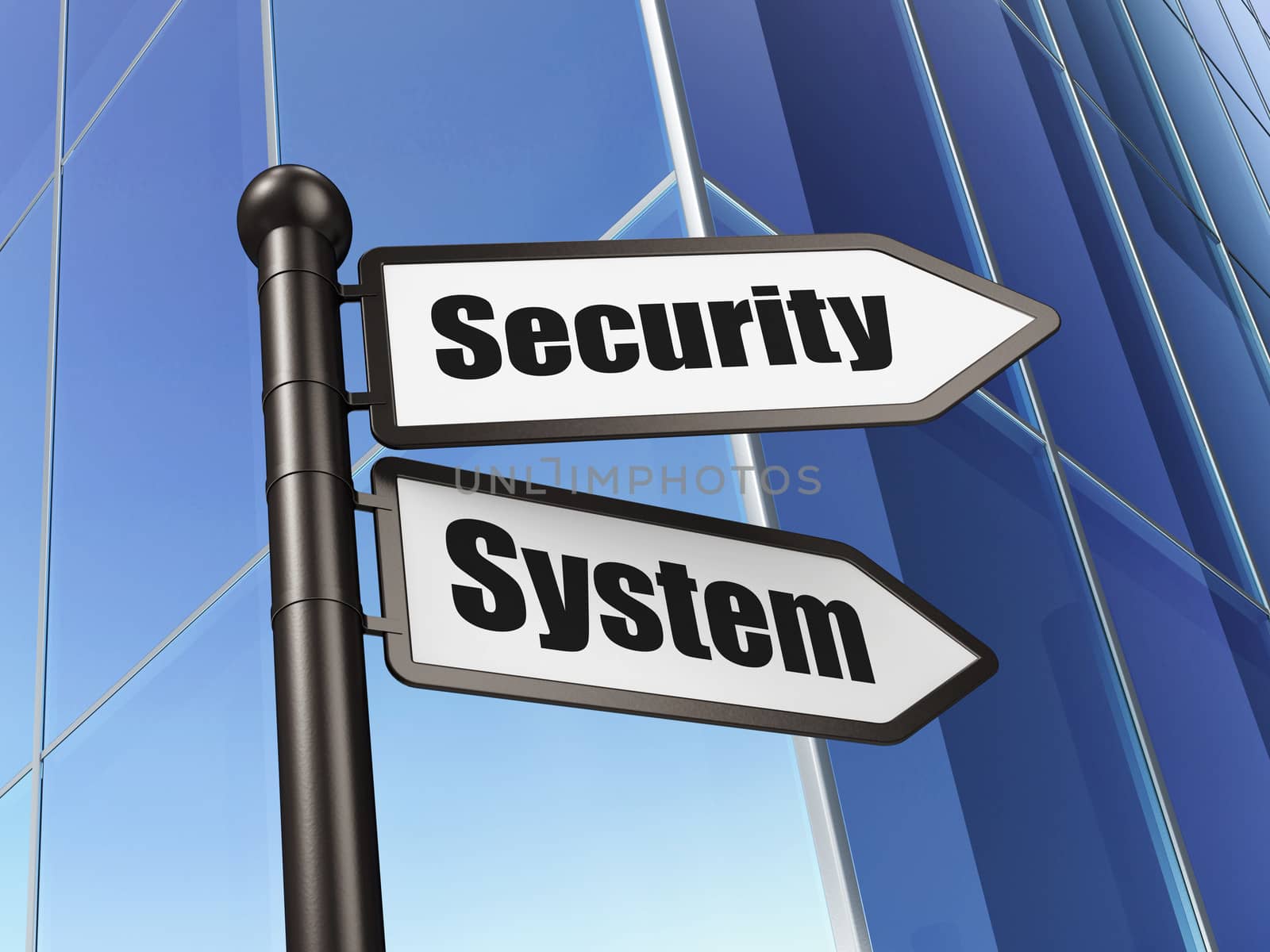 Safety concept: Security System on Building background, 3d render