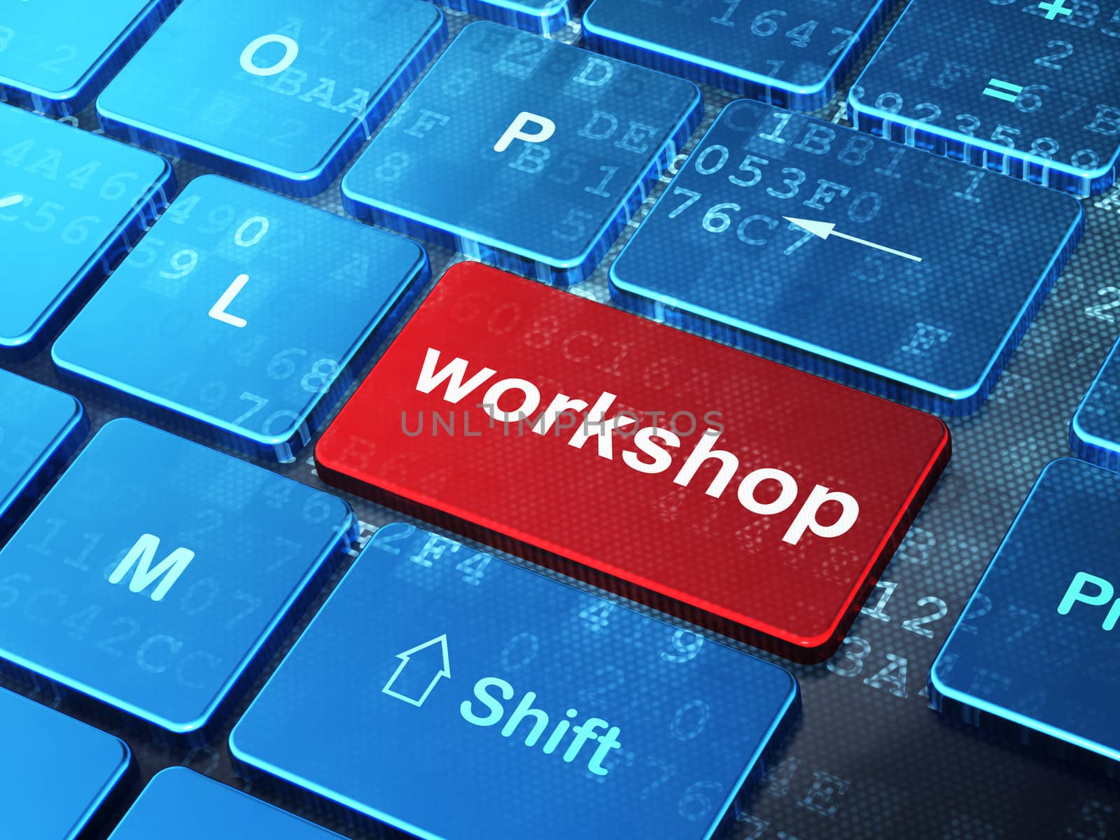 Education concept: computer keyboard with word Workshop on enter button background, 3d render