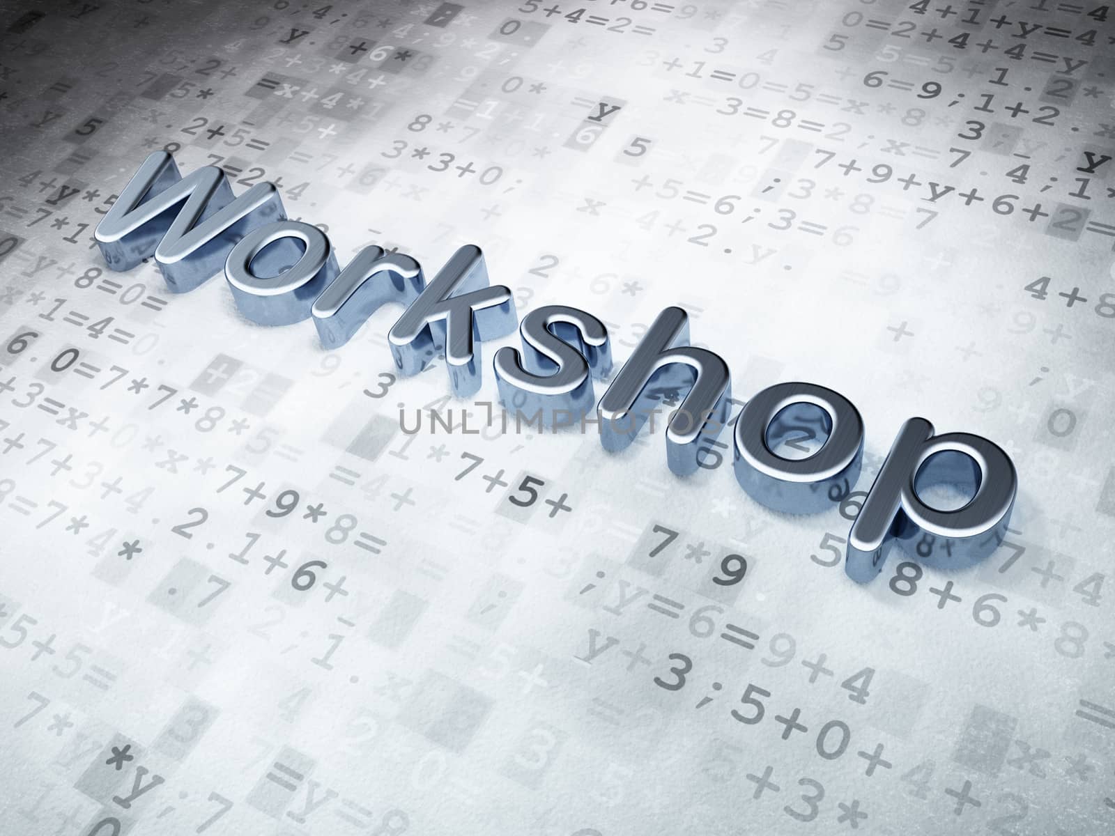 Education concept: Golden Workshop on digital background, 3d render