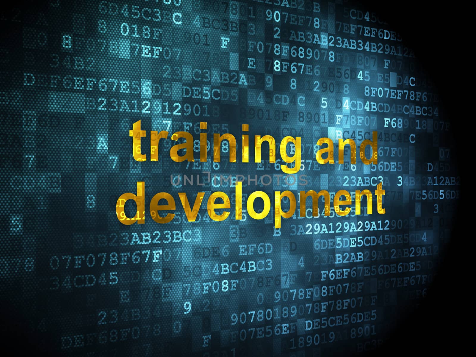 Education concept: pixelated words Training and Development on digital background, 3d render
