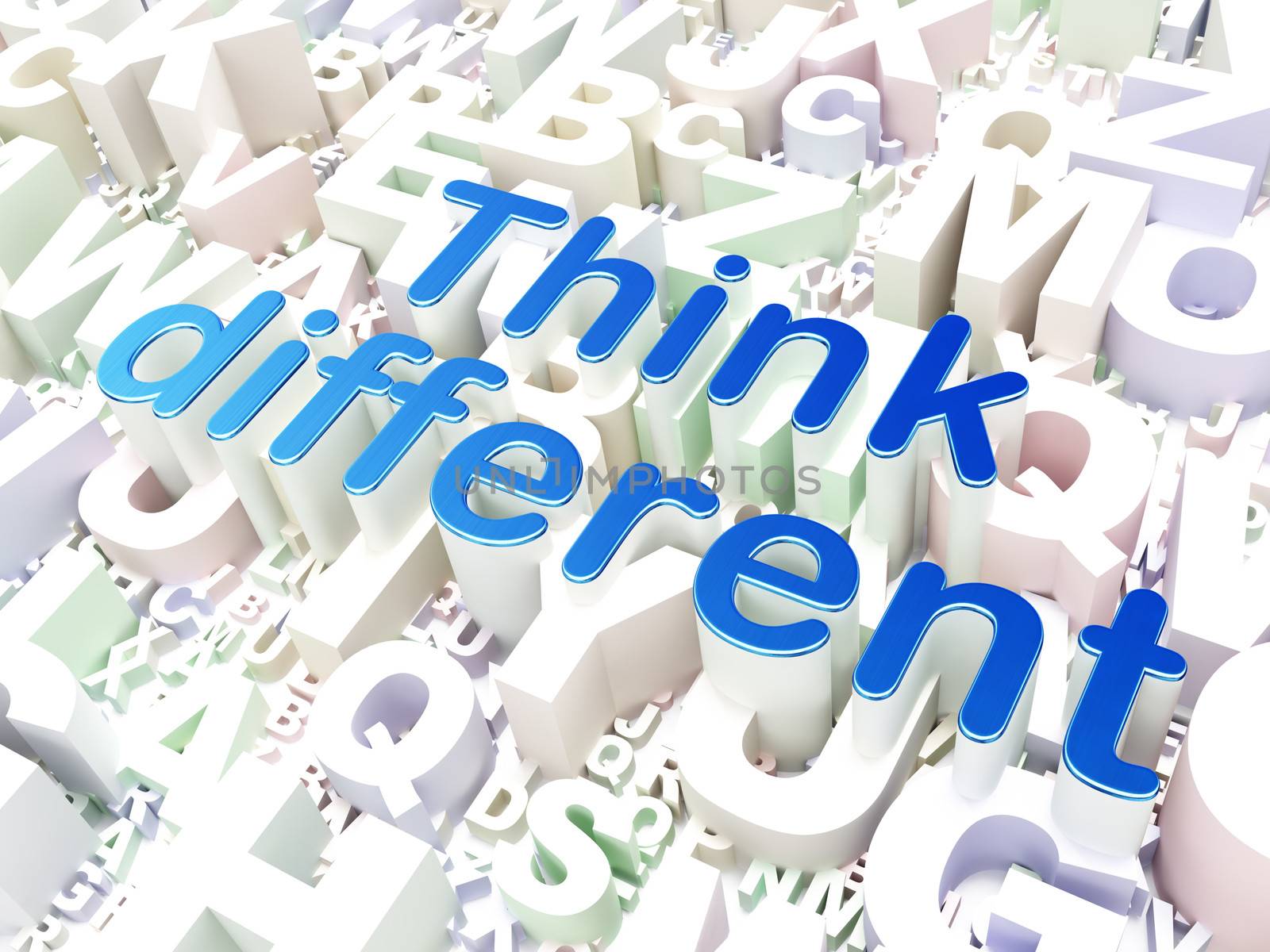 Education concept: Think Different on alphabet  background, 3d render