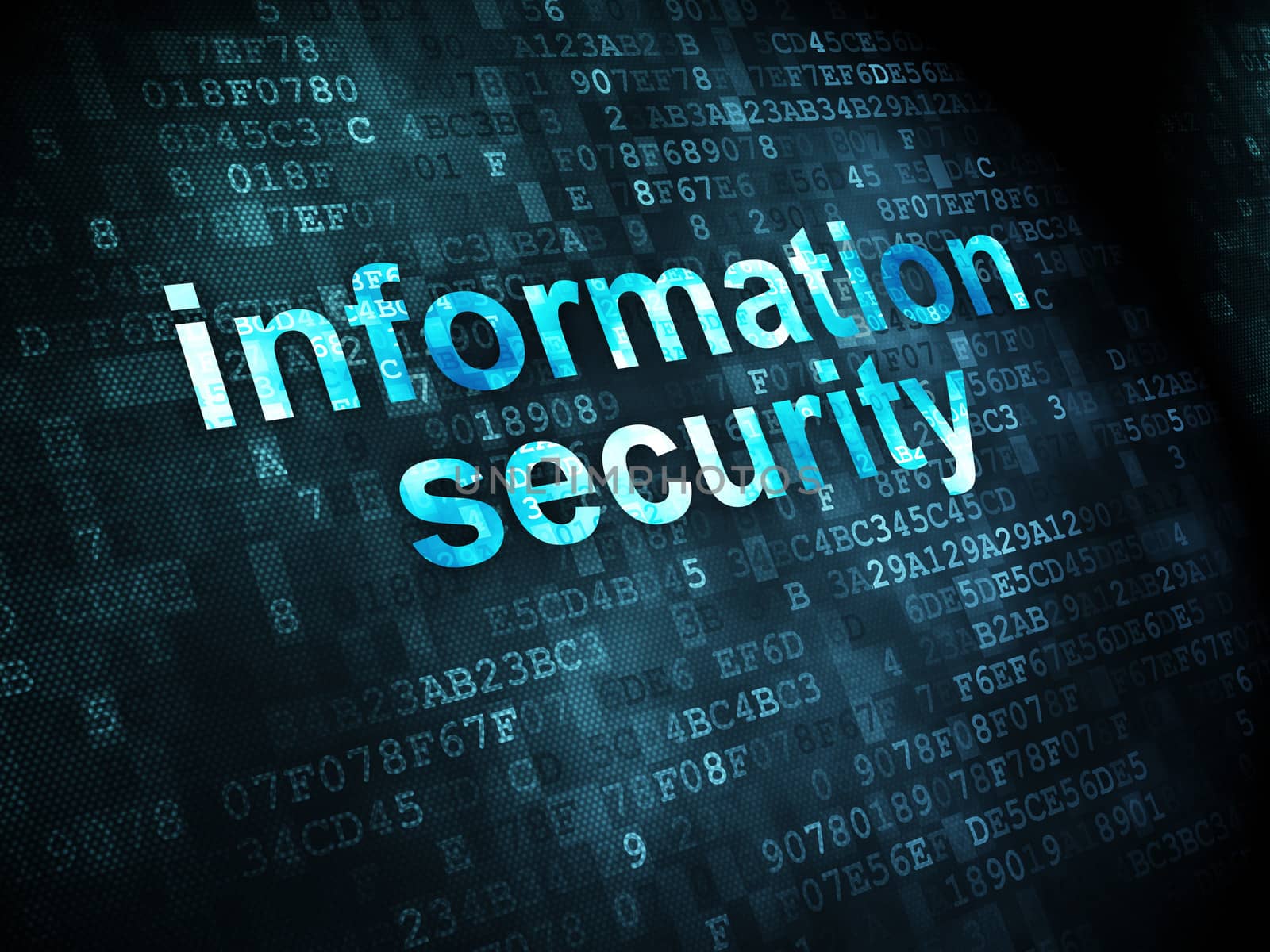 Security concept: pixelated words Information Security on digital background, 3d render
