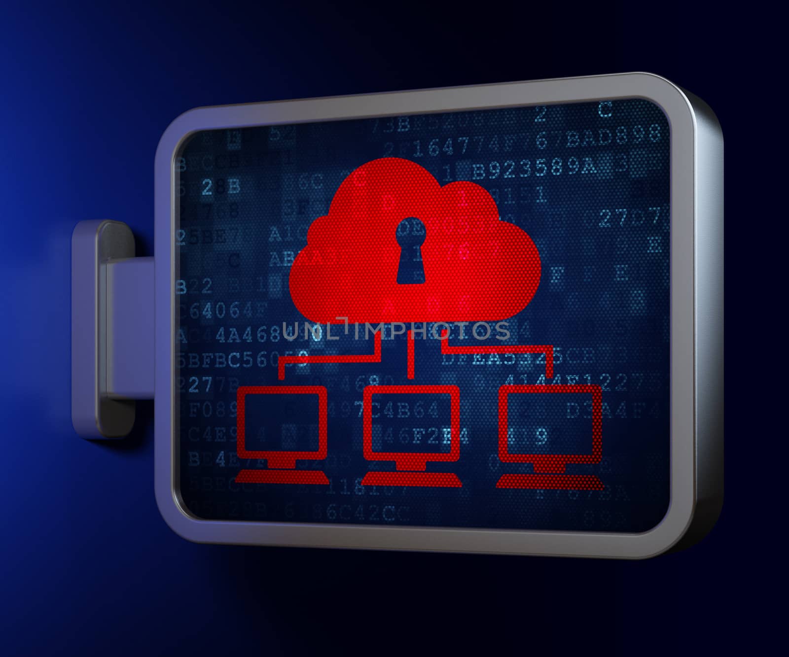 Security concept: Cloud Network on advertising billboard background, 3d render