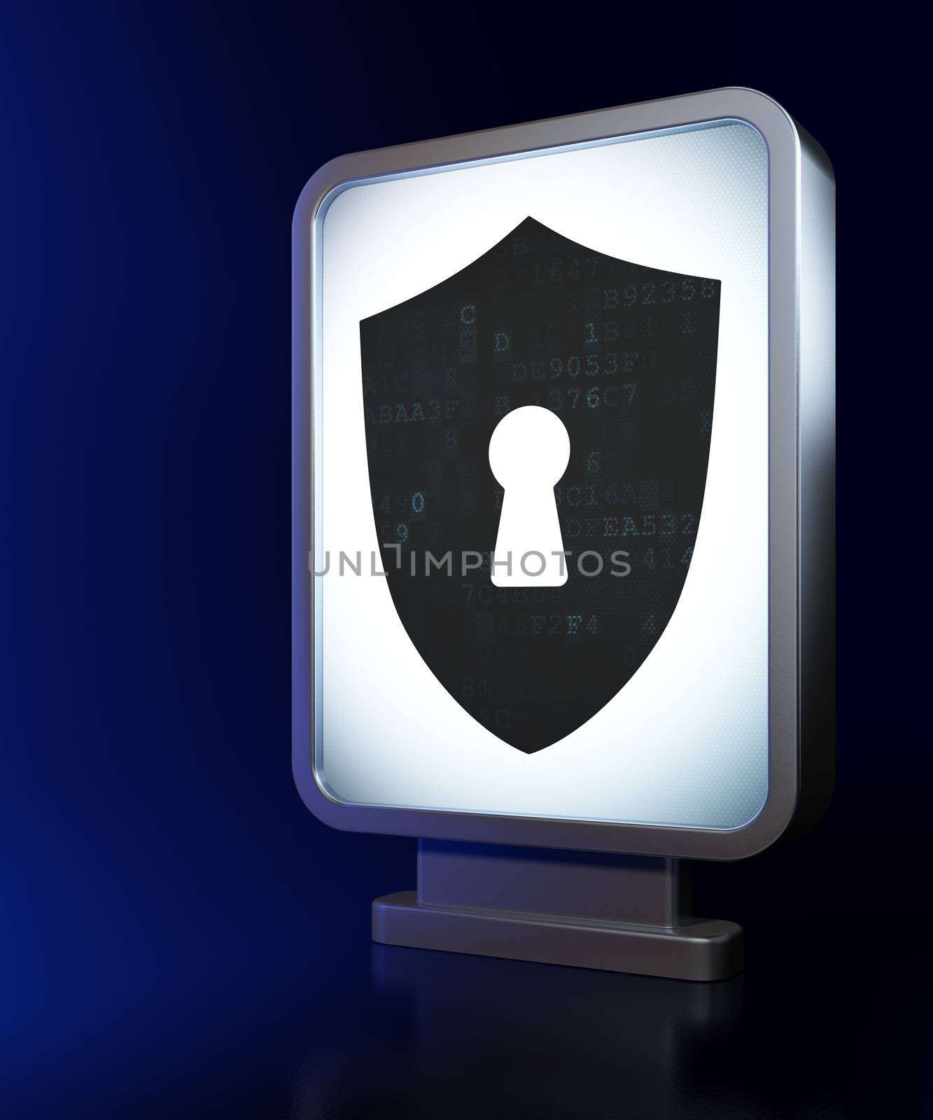 Protection concept: Shield With Keyhole on billboard background by maxkabakov