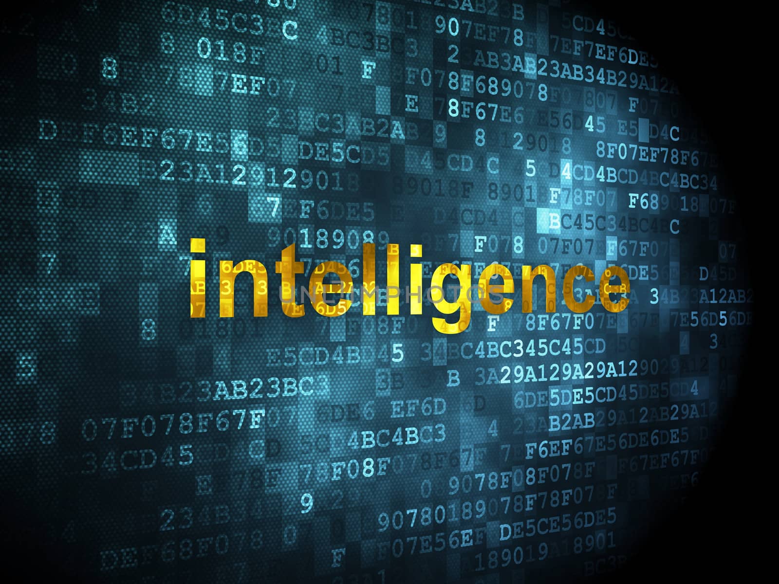 Education concept: pixelated words Intelligence on digital background, 3d render