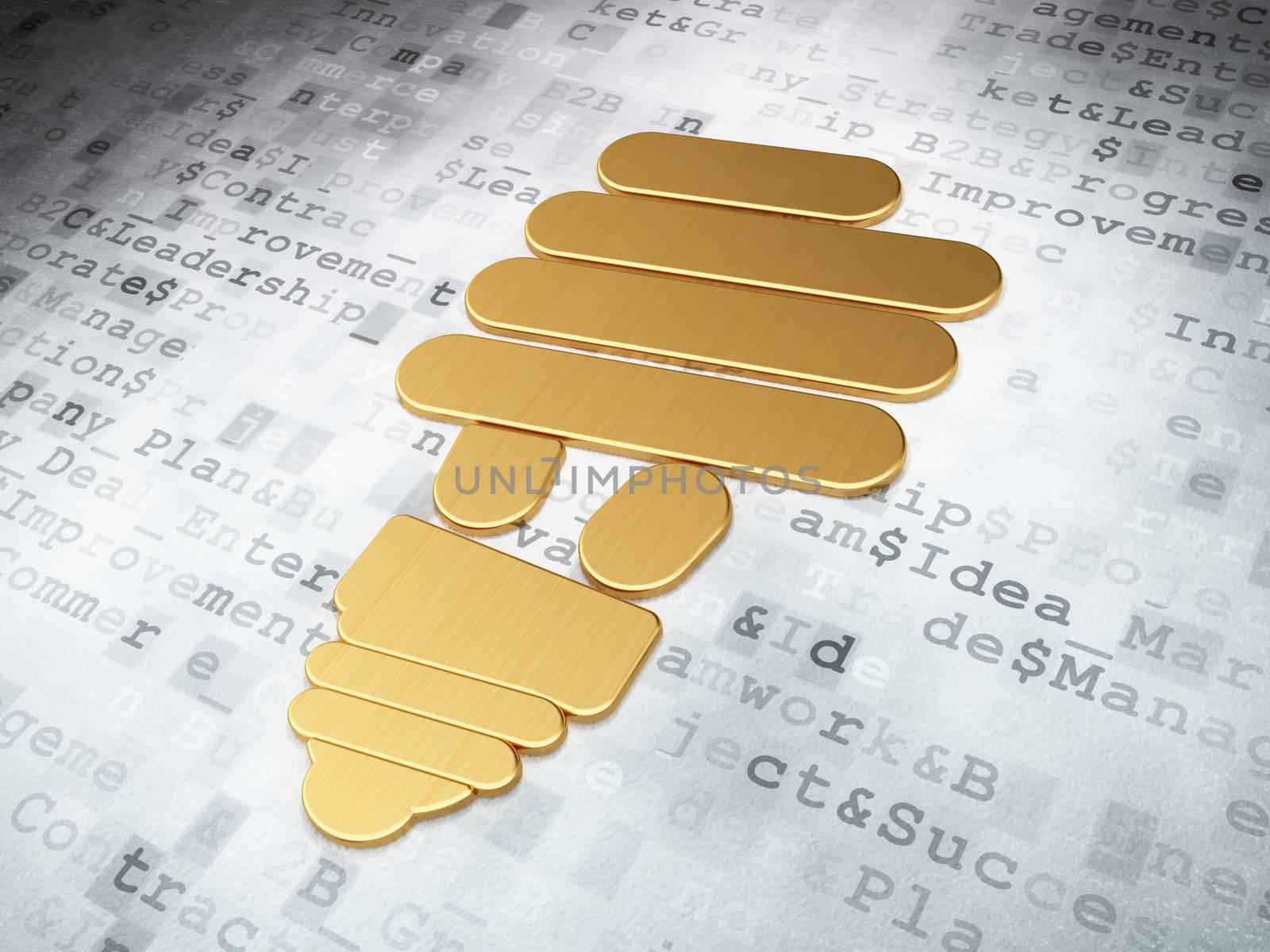 Finance concept: Silver Energy Saving Lamp on digital background, 3d render