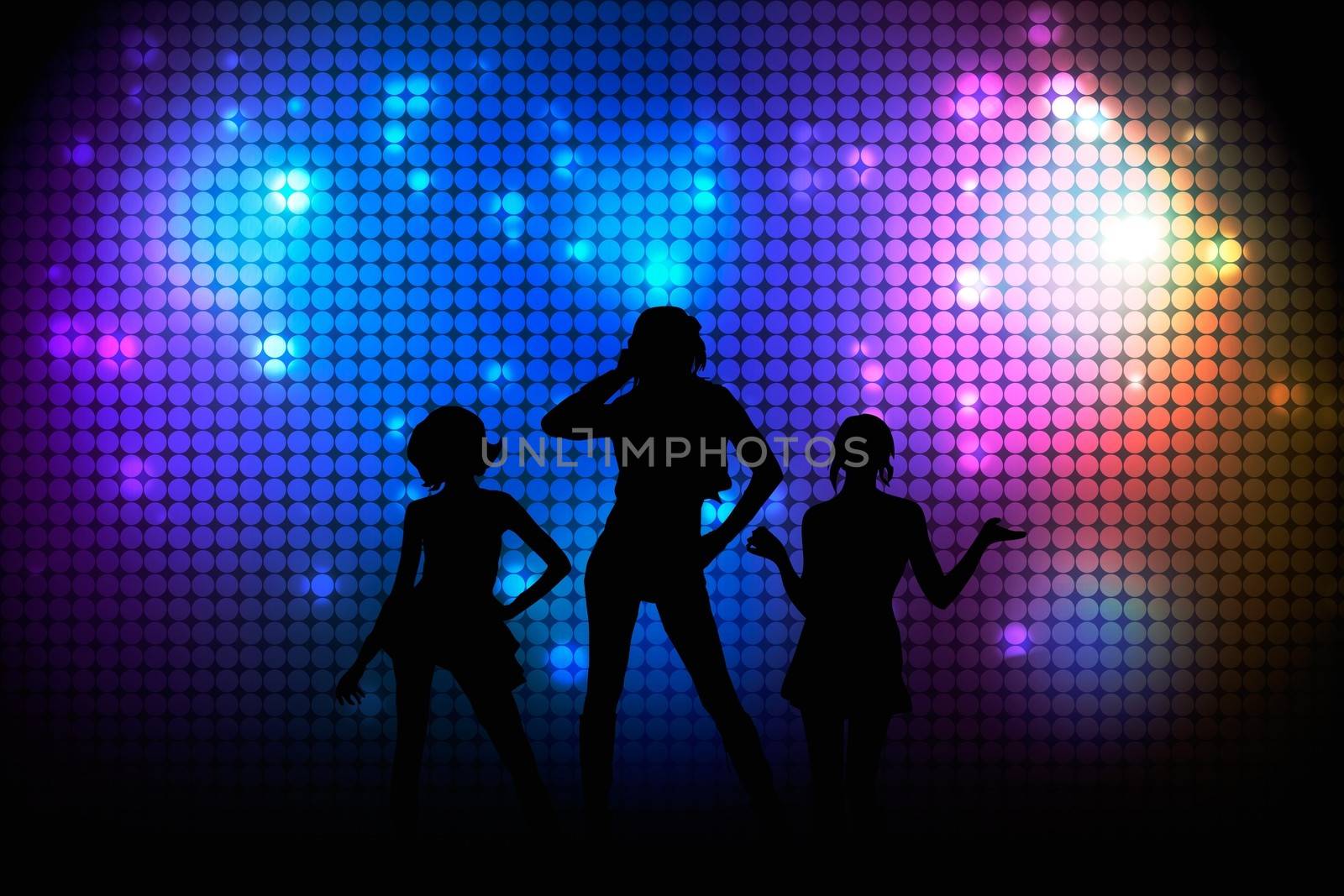 Disco poster with girls. Illuminated wall by simpson33
