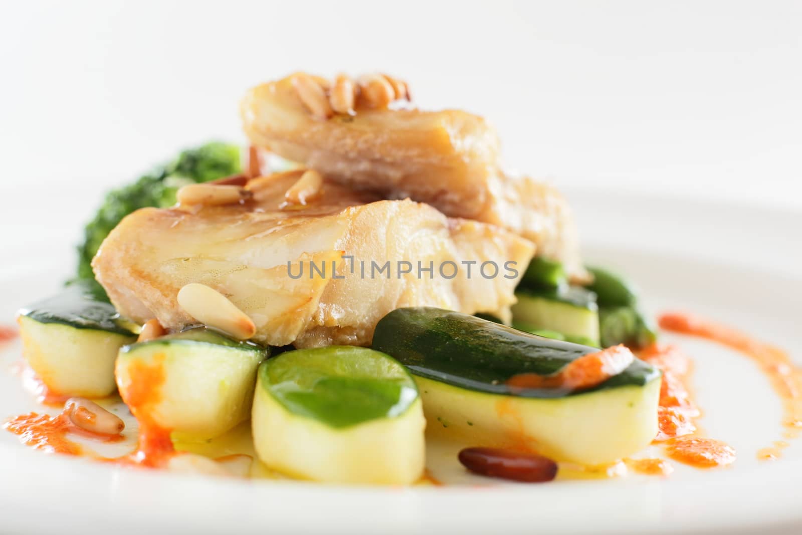 peace of fish with garnish by fiphoto