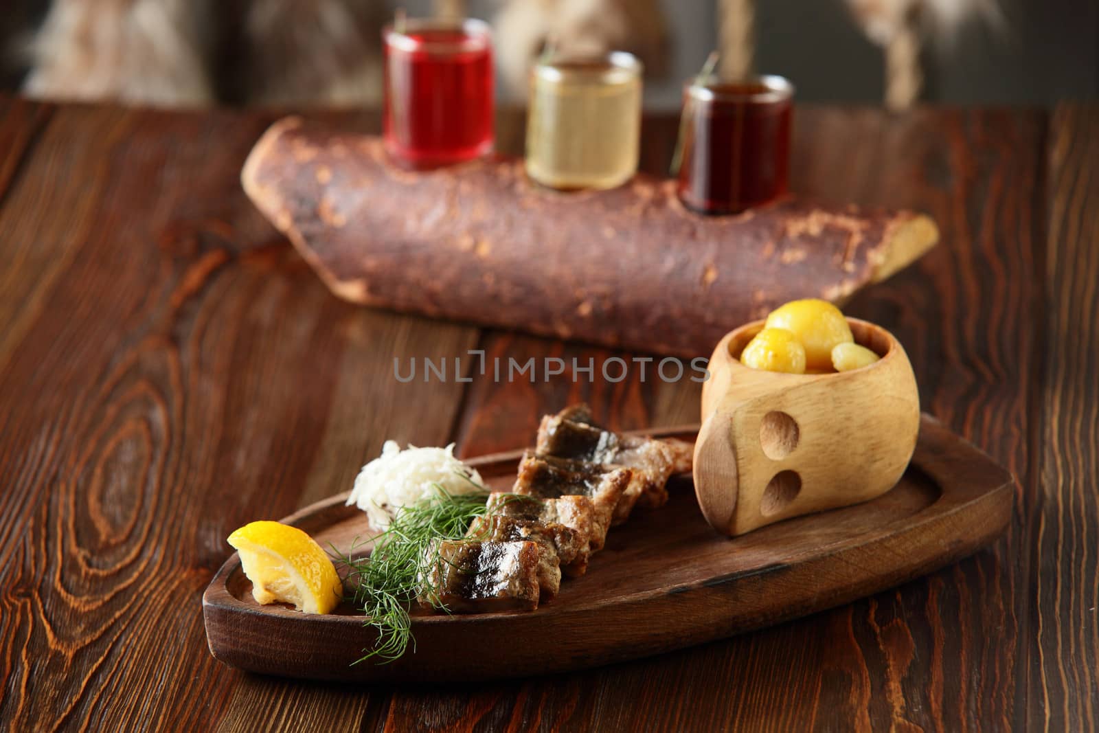 peaces of meat with garnish by fiphoto