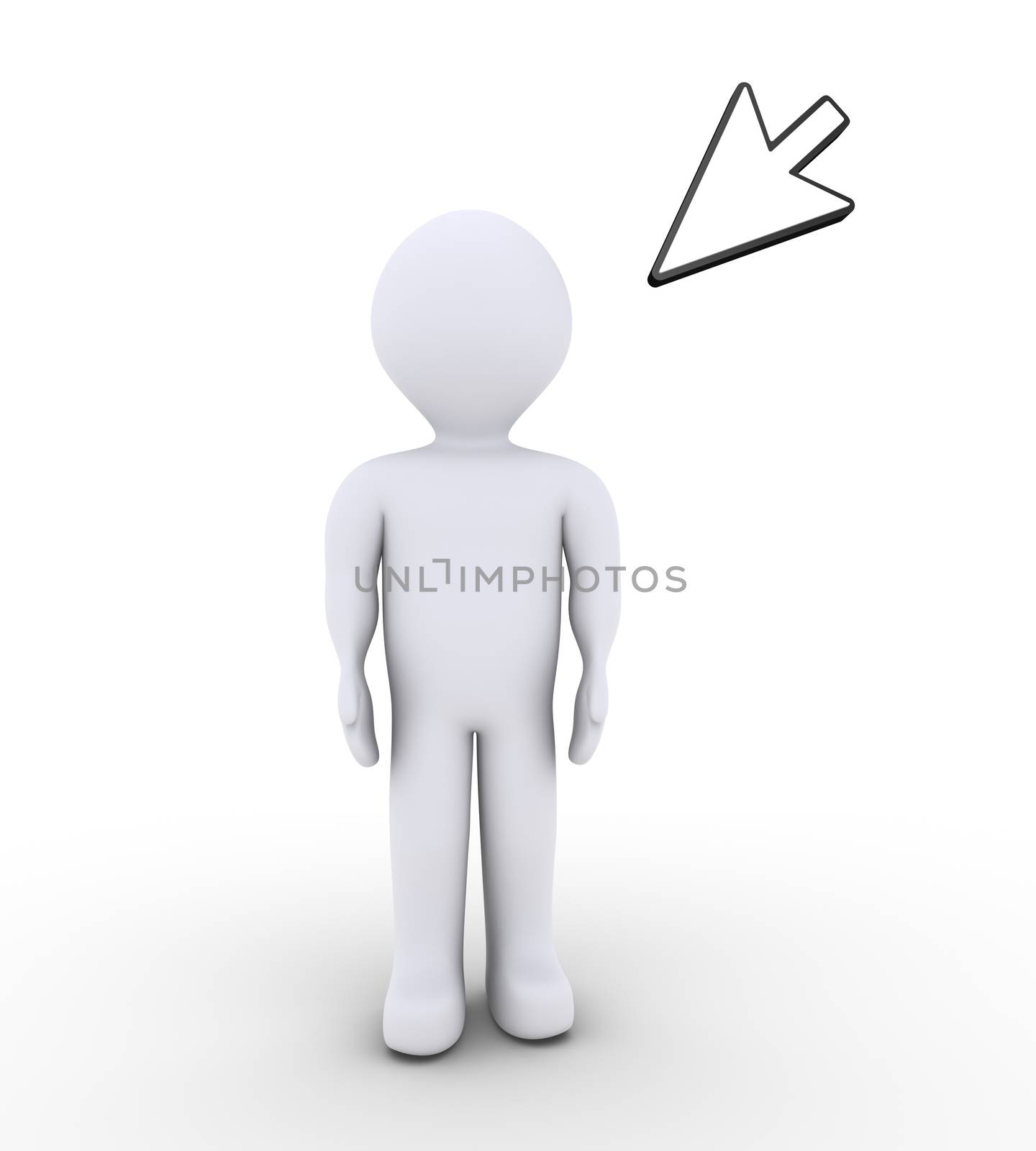 3d person is standing and a mouse pointer is pointing at him