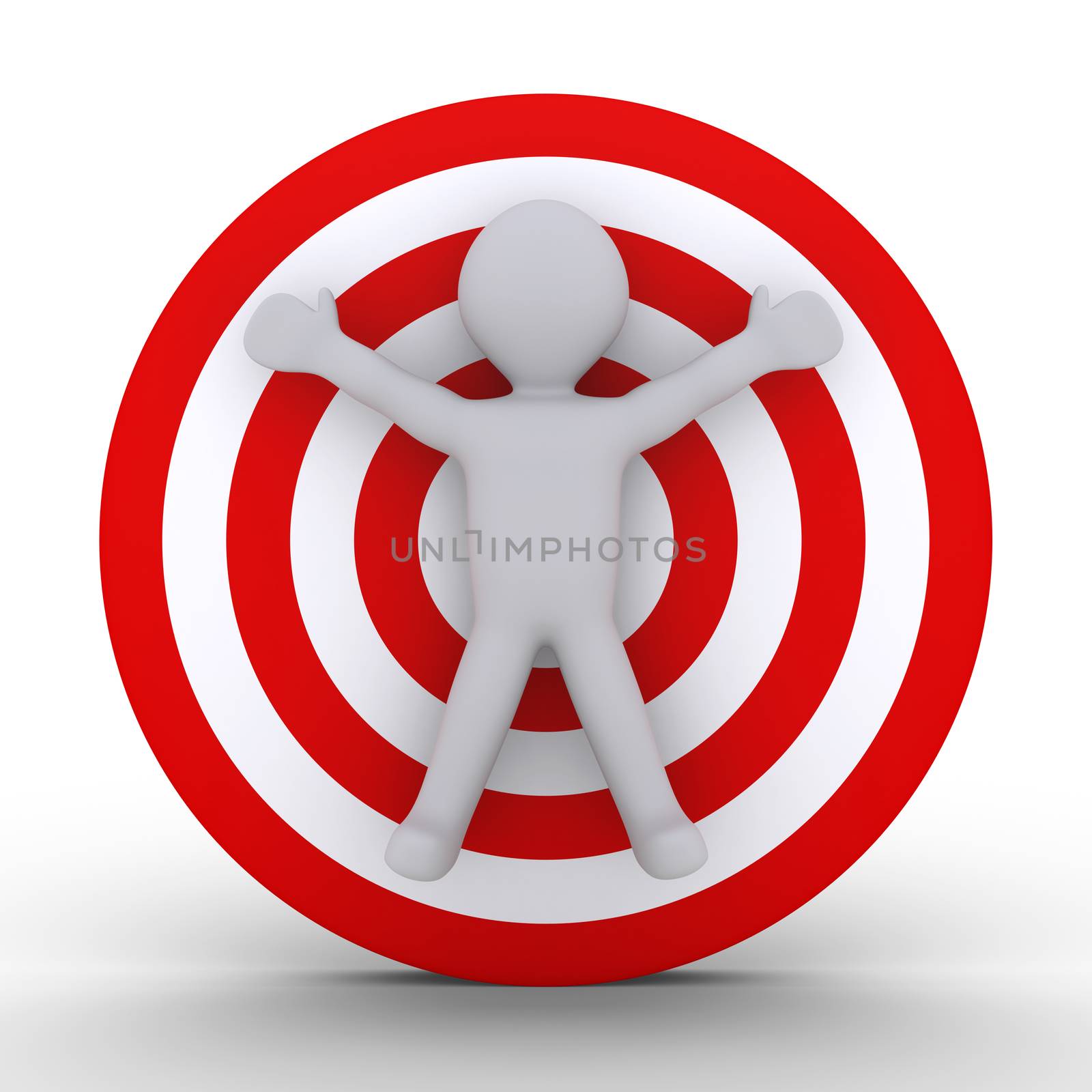 3d person as a target in front of a round dartboard