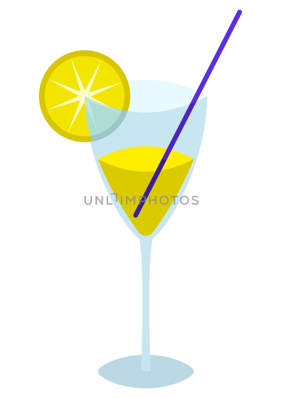 Glass with a lemon, straw and a yellow drink