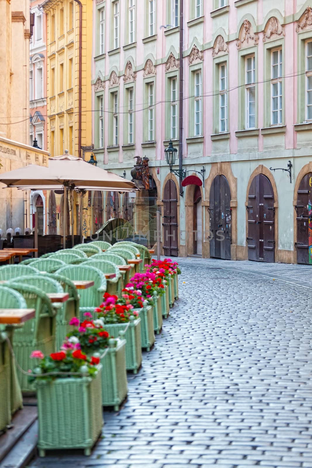 Street cafe in the historical district of Prague, the Czech Republic