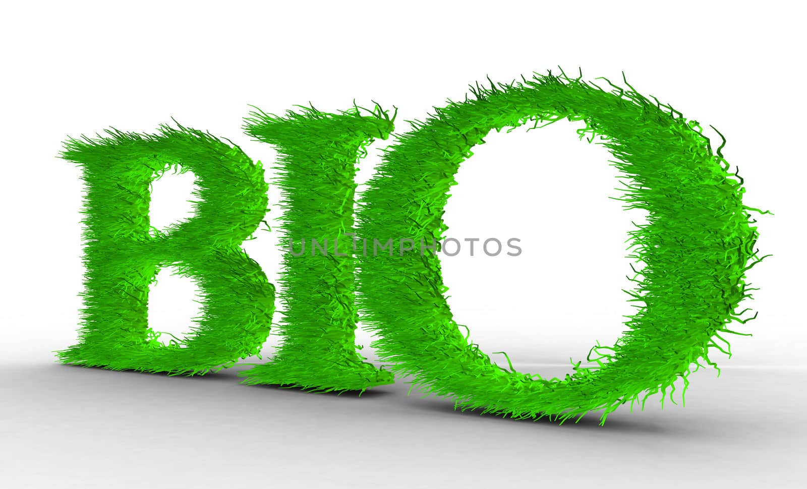 Word " bio " built from a grass . It is made 3d .Isolated object on a white background.