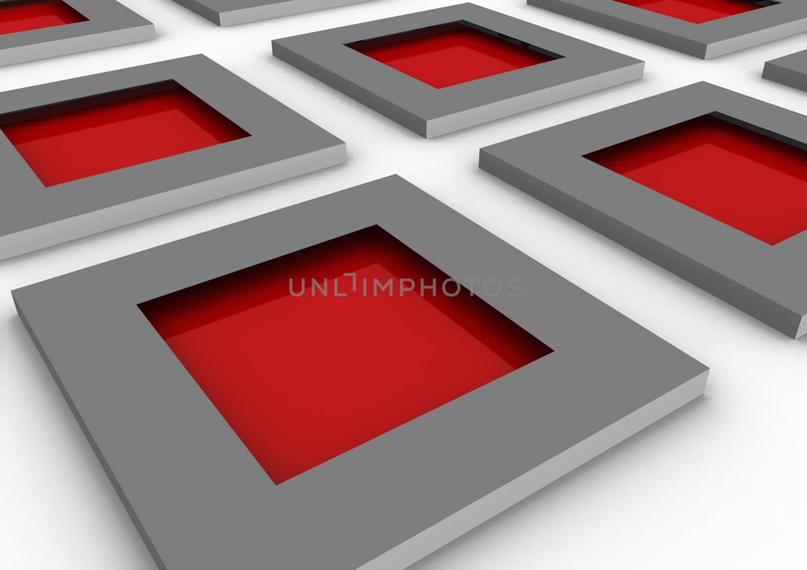 3D render of Abstract red windows on white background. 