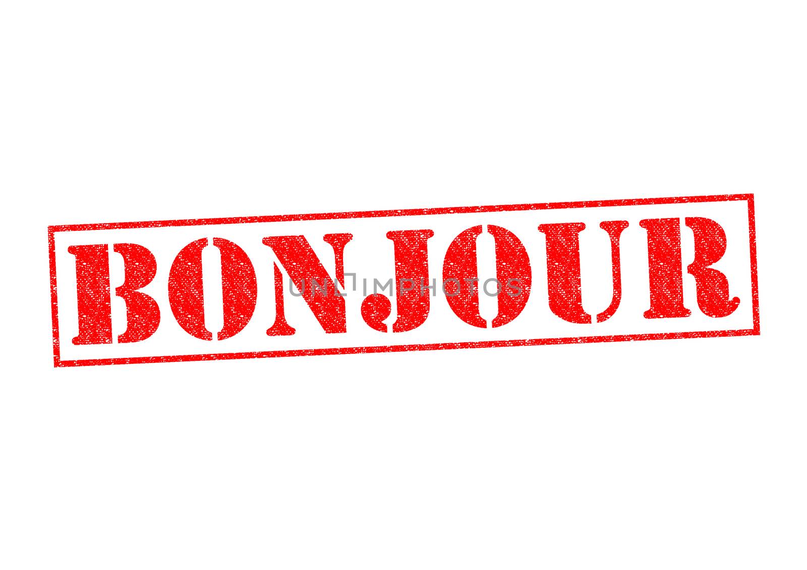 BONJOUR Rubber Stamp over a white background.