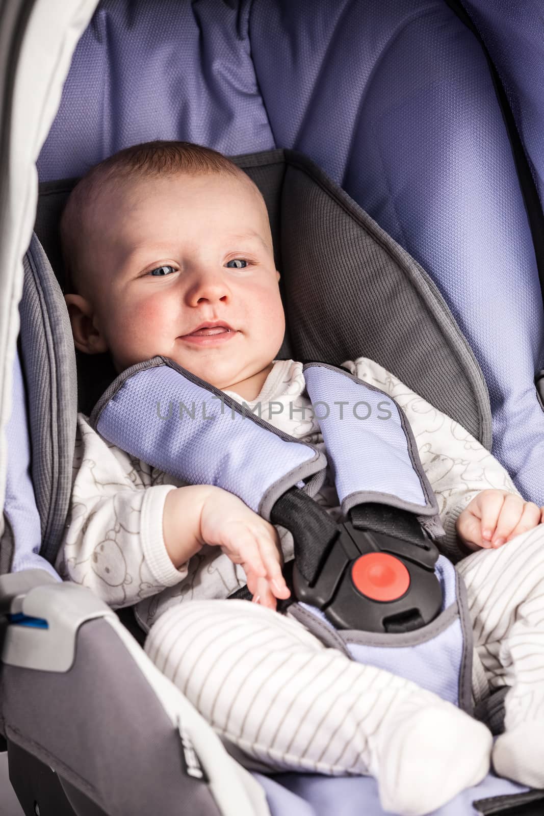 Cute little boy wearing a seat in the child car seat