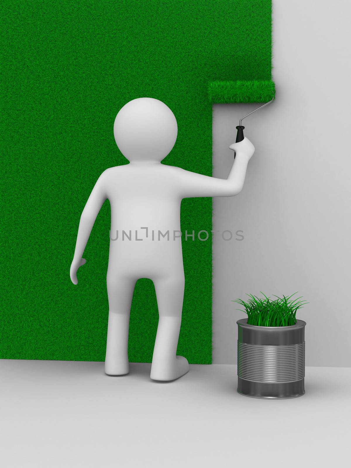 Man paints a wall with roller brush