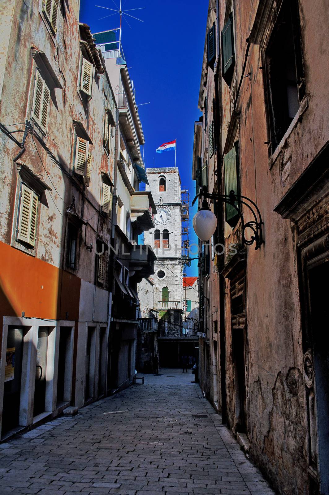 HDR view of an old stone street in Sibenik, Croatia
