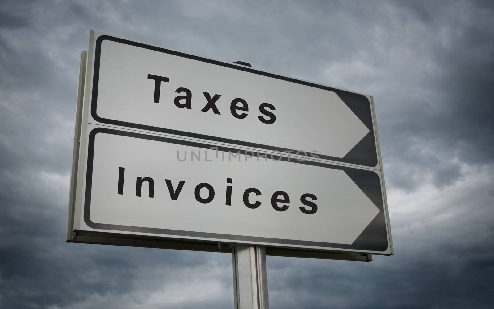 Taxes Invoices conceptual road sign. by BPhoto