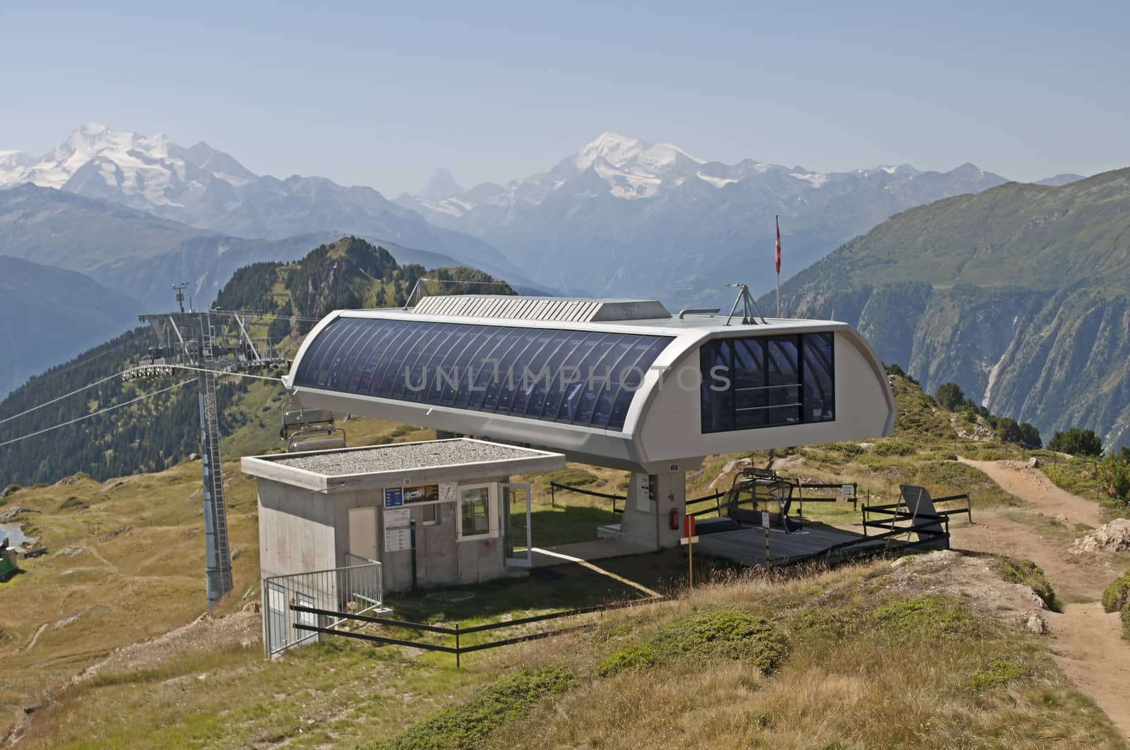 Cable car station at the top of mountain, Riederlalp, Valais, Switzerland