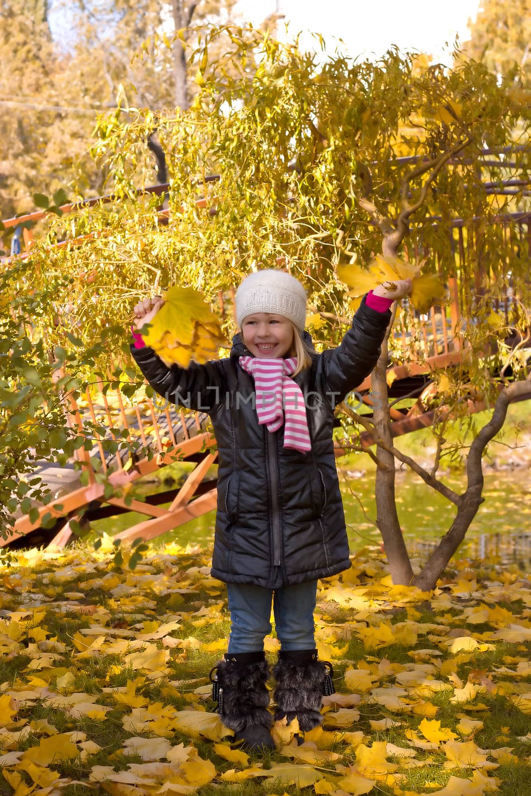Cute girl in autumn park by victosha