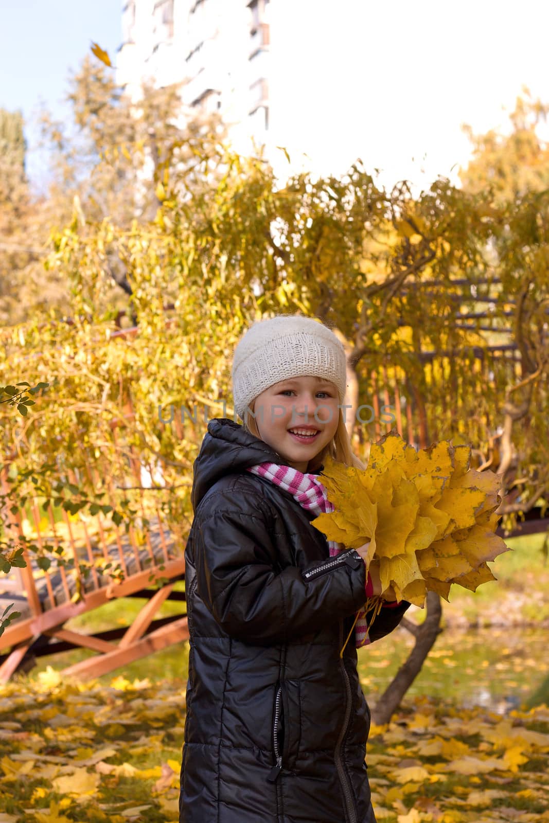 Cute girl in autumn park portrait