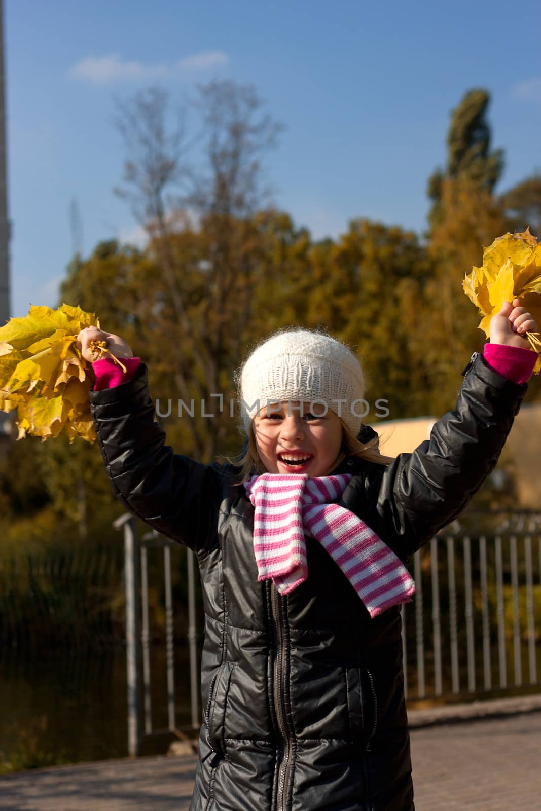 Cute girl in autumn park portrait