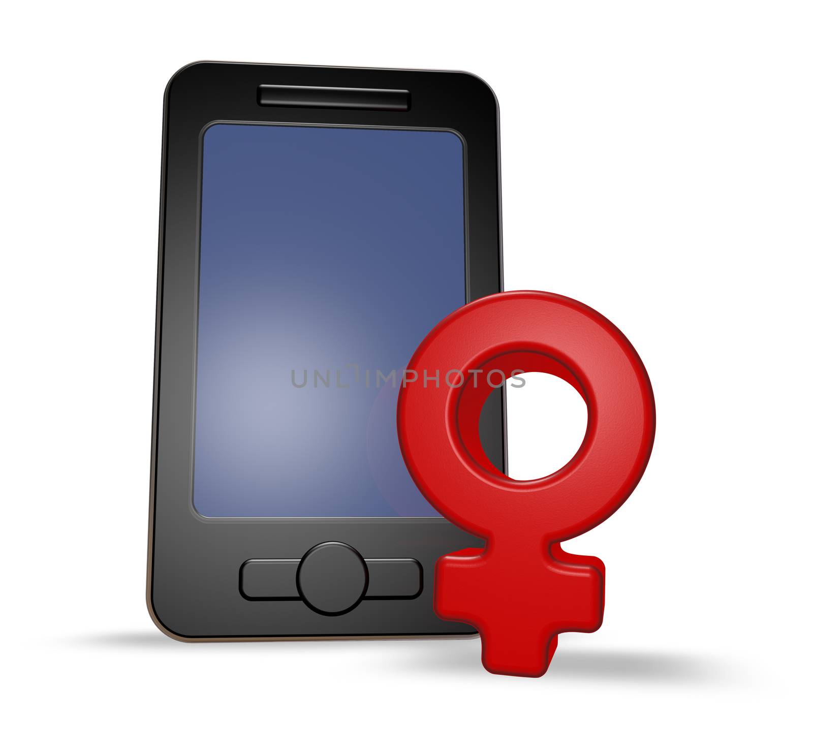 smartphone and female symbol - 3d illustration